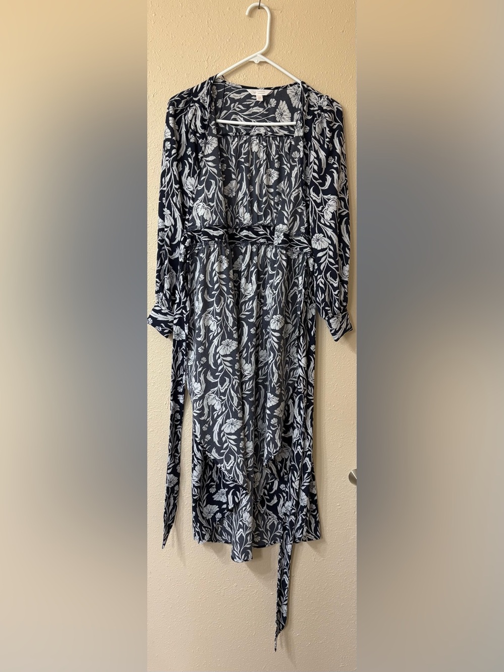 LC Lauren Conrad Navy and White Floral Wrap-Style Long Sleeve Dress - Picture 2 of 4